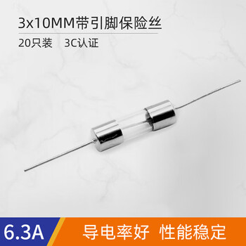 汇君 带引脚保险管保险丝熔断器250V保险丝引线 3*10mm带引脚 6.3A(20个) 
