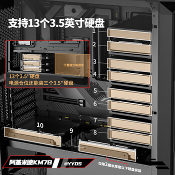长城（Great Wall）阿基米德7B 铁侧板机箱（E-ATX/磁吸面板/360水冷位/垂直显卡/0.8mm厚侧板/15硬盘位/5090显卡）