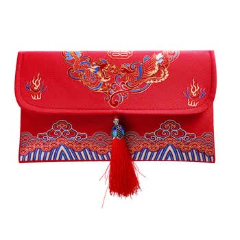 递乐 结婚订婚专用改口万元布艺红包龙凤祥纹喜婚礼超大号万元红包仪式袋 S53印花款