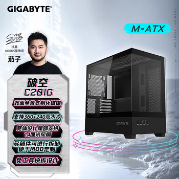 技嘉（GIGABYTE）破空C201G全景式上下分仓机箱熏黑钢化玻璃侧透兼容顶置360/侧240水冷散热 快拆防尘滤网 黑M-ATX
