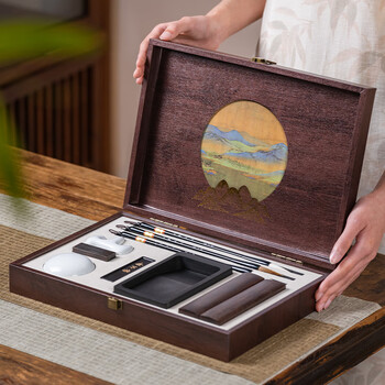 張小鳳文房四宝套装毛笔书法套装初学入门软笔笔墨纸砚套装国画收纳盒  节日礼物 万里山河【入门款】