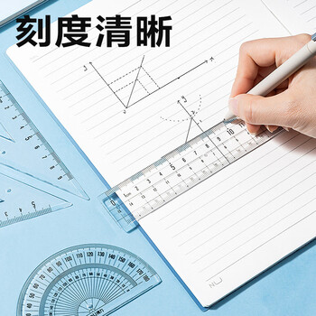 得力（deli）15cm高透系列高考祝福礼物中考学生直尺三角尺量角器绘图组合套尺4件套开学必备文具