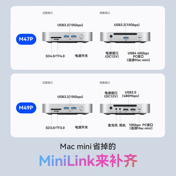 奥睿科（ORICO）适用Macmini M4扩展坞底座Studio转换器M.2固态硬盘盒苹果桌面支架配件拓展坞 MiniLink-M49P