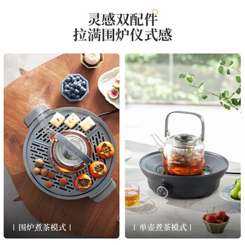 摩飞电器（Morphyrichards）全玻璃养生壶围炉煮茶电陶炉煮茶器煮茶炉多功能泡茶蒸茶器 0.65L MR6083灰色