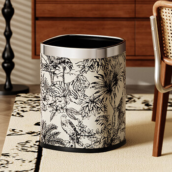 AKBK中古风垃圾桶12L客厅家用网红大号压圈式厨房轻奢2026新款