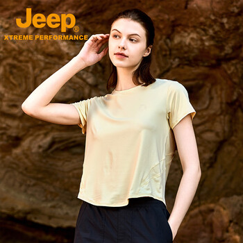 JEEP吉普女式短袖T恤衫J522084502香草黄尺码可选M-12XL下单备注尺码
