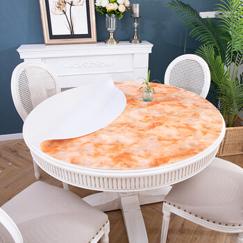 北欧不透明圆桌桌布防水防油防烫免洗圆形桌垫家用pvc圆桌垫 仿大理石