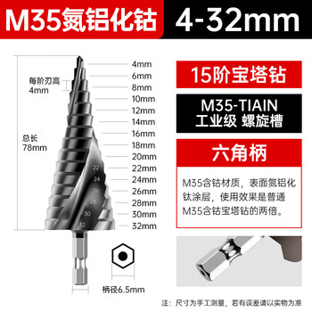 沪豪（HUHAO）M35含钴宝塔钻头高硬度铁板不锈钢专用电钻打孔锥形钻头开孔器