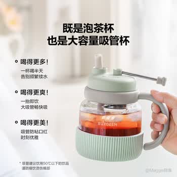 北鼎（Buydeem）新品茶水分离杯升降茶篮耐高温玻璃杯便携趣饮吸管水杯礼物泡茶杯