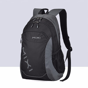 米熙轻盈休闲运动双肩包女大容量旅行背包男14英寸电脑包男黑灰色1805