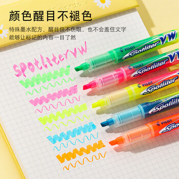 百乐（PILOT）双头记号笔直液式荧光笔划重点笔学生用不晕染标记笔SVW-15SL-双头荧光笔-YO 3mm 粉黄/橙 2支装
