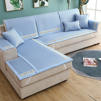 垫夏季凉席凉垫北欧防滑沙发垫子定制客厅凉席垫草席沙发巾套 蓝色