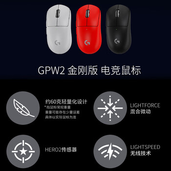 罗技GPW二代 无线游戏鼠标 Hero2传感器 人体工学轻量化机械充电双模鼠标送男友 GPW二代金刚版-黑色