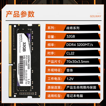 光威（Gloway）32GB DDR4 3200 笔记本内存条 战将 普条 精选颗粒 CL22