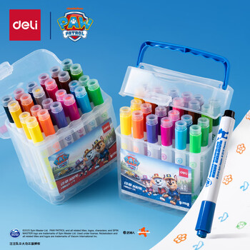 得力（deli）36色易水洗水彩笔汪汪队立大功可水洗印章头涂鸦画画学生儿童绘画笔王子蓝女孩儿童