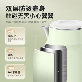 小熊烧水壶 电热水壶 电水壶家用 智能双层防烫自动断电极速烧水 ZDH-H15L6 1.5L大容量