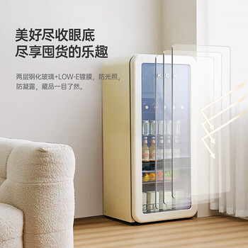 HCK哈士奇 复古冰吧冰箱透明玻璃门冰箱客厅家用冷藏展示恒温节能 SC-168RD-S 奶茶色 168L