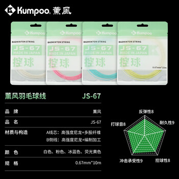 薰风（KUMPOO）新款羽毛球线熏风高弹耐高磅多色可选尼龙耐磨羽线 JS-67白色