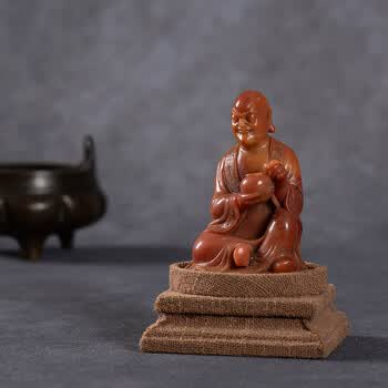 1903SDW1701】中国古董品 清時代 壽山石 【山水人物紋】古印材 文房
