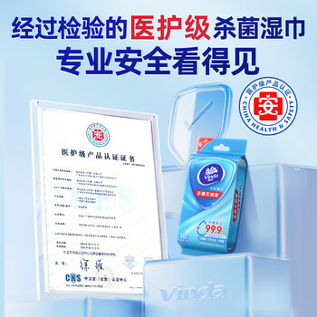 维达（Vinda）杀菌湿巾【开学/出行必备】10片*10包 湿巾小包独立便携装 湿纸巾