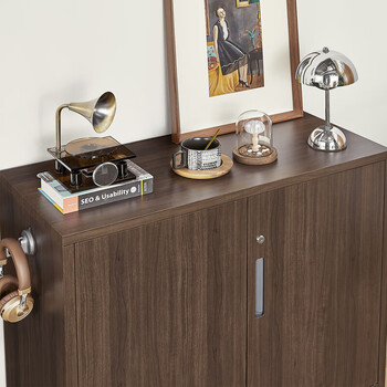 洛克菲勒钢制办公文件柜铁皮柜子资料柜带锁矮柜全深胡桃760铁开门