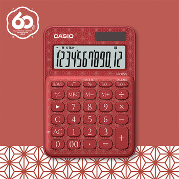 卡西欧（CASIO）60周年限定版桌面办公计算器12位数字显示太阳能双电源随心便携时尚高颜值枫叶红