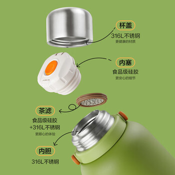 苏泊尔大容量保温杯女士随享水杯壶户外双饮杯高颜值大肚杯子1L.天幕白