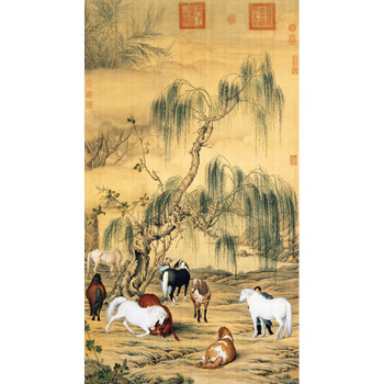 h13# 八骏图 中国古書画 画家郎世宁(清) 神品 h13# 八骏图 中国古書画 画家郎世宁(清) 神品 h13# 八骏图