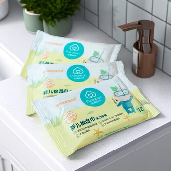 全棉时代（PurCotton）婴儿纯棉湿巾宝宝手口湿巾纸柔润肌肤更多水分12抽*6包便携装