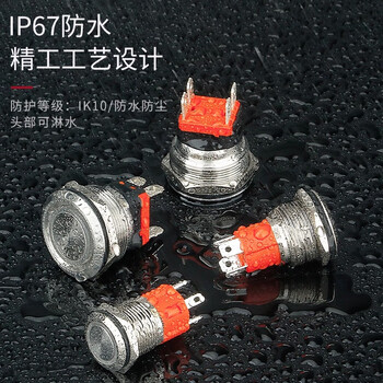 佰达特 49A大电流金属按钮自复自锁防水大功率电源开关启动 12-24V16mm【15A】复位平头红色电源灯+带线3个