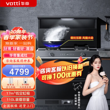 华帝(VATTI)集成灶一体灶 家用保洁柜 17立方低空虹吸 4.6kW双大气灶 一级能效 保洁柜集成灶i3020G天然气