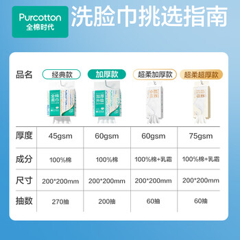 全棉时代【孙颖莎同款】洗脸巾 270抽*3提壁挂式一次性100%棉柔巾20*20CM