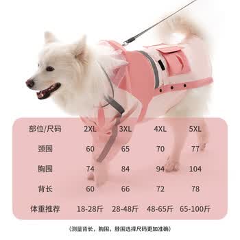 琴飞曼雨衣狗狗雨衣大狗中大型犬金毛萨摩耶阿拉斯加全包雨衣连帽珊瑚粉5XL