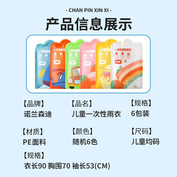 诺兰森迪一次性彩色雨衣儿童全身加厚卡片雨披小学生便携上学旅行户外书包