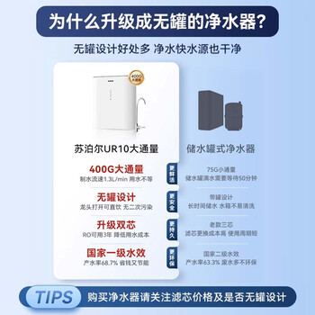 苏泊尔（SUPOR）净水器家用厨房厨下式直饮机净水机净饮机RO反渗透纯水机400大通量无罐过滤器DR40