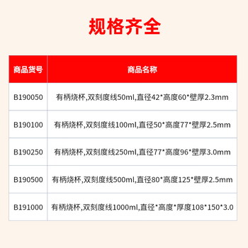 欣维尔 有柄烧杯实验室双刻度线中性耐高温杯子高硼硅玻璃量杯水杯大烧杯 双刻度线250ml B190250 