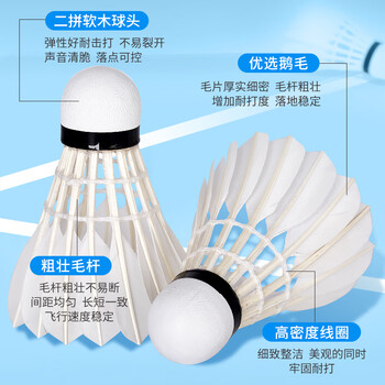 启傲(QIAO)鹅毛羽毛球训练级耐打鹅毛羽球AS15ew 12只装/筒 启傲(QIAO)鹅毛羽毛球训练级耐打鹅毛羽球AS15ew 12只装/筒