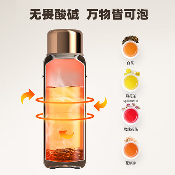 特美刻（TOMIC）保温杯焖茶杯陶瓷内胆钛茶隔保冷水杯节日礼物黑色 600ml