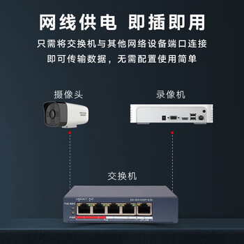 海康威视（HIKVISION）5口百兆交换机 POE网线供电自适应网口 监控网络网线分线器 钢壳机身 即插即用 DS-3E0105SP-E