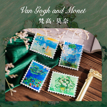 优学库冰箱贴磁吸创意文创邮票梵高系列油画欧式复古亚克力装饰画 日出印象夏季入职礼品