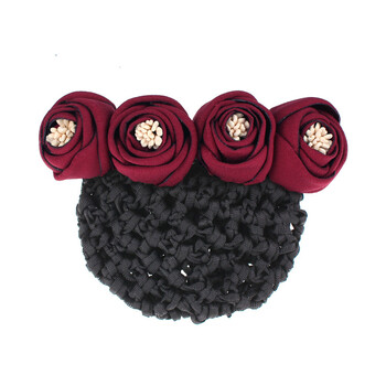 红色系列职业头花网兜发网酒店银行餐厅空姐定制发饰发夹 玫瑰-酒红