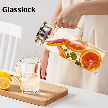 GLASSLOCK凉水壶高硼硅玻璃茶水分离耐高温冷水壶泡茶壶家用玻璃果汁杯1.1L