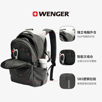 威戈（WENGER）瑞士军刀15.6英寸笔记本电脑包商务双肩包背包书包男女高颜值