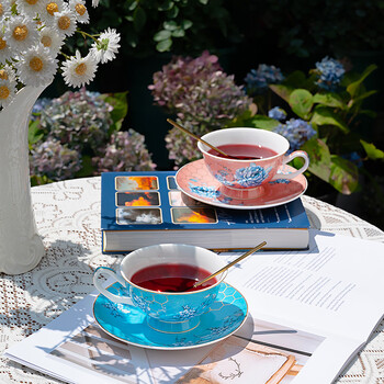 巢里咖啡杯套装轻奢骨瓷新婚情侣对杯礼盒装早餐下午茶杯碟家居馆粉蓝