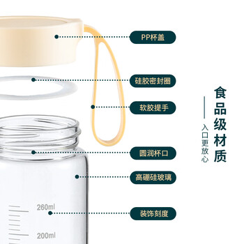 拜杰（BJ）玻璃杯 高硼硅玻璃儿童水杯子 女生豆浆牛奶咖啡刻度茶杯400ml