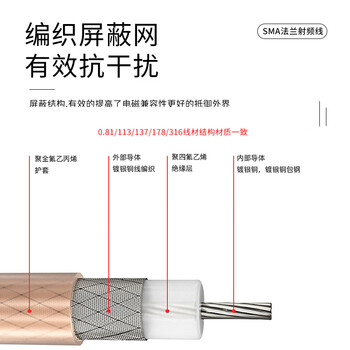玖鼎新 MMCX弯公转SMA母菱形攻牙3.0法兰2孔射频天线改装线0.1米 RG178线 JDX-S/MM-KF2WG301