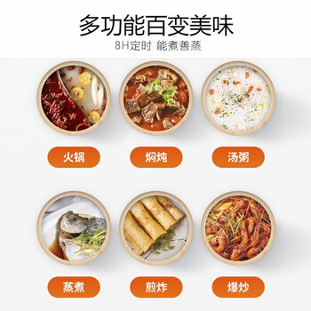 九阳（Joyoung）电磁炉电陶炉电池炉电磁灶2200W大功率一键爆炒家用防水火锅一套带锅定时功能21HEC05