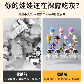 XYBP 亚克力圆柱阶梯展示架盲盒手办收纳置物架泡泡玛特模型透明陈列架两层长40cm*宽14cm*高10cm