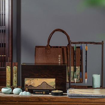 梅林笔庄文房四宝套装成人书法专用砚台毛笔字专业级笔墨纸砚全套礼盒书法摆件精品高档工具套装兰亭修禊图