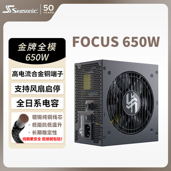 海韵（SEASONIC）650W FOCUS金牌全模电脑电源 全日系电容/风扇启停